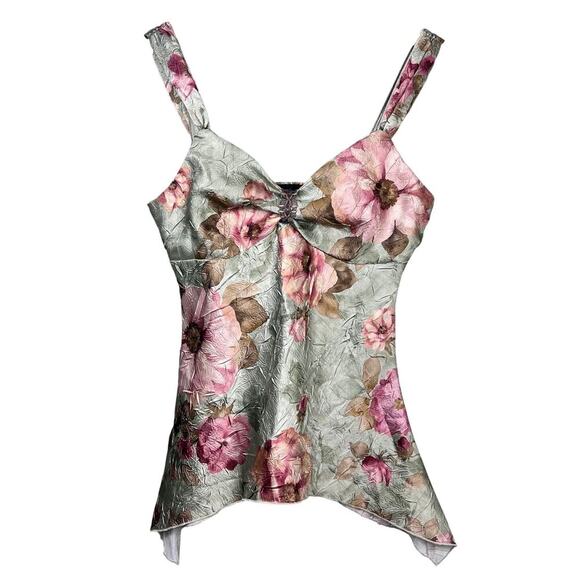 Vintage Y2K Fairycore Floral Sleeveless Fairy Coquette Crinkle 90's Top Medium - Picture 1 of 9